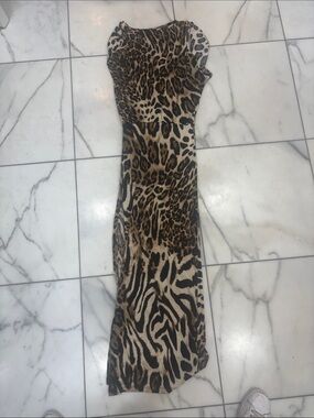 cameo Leopard Print Brown & Black Maxi Dress